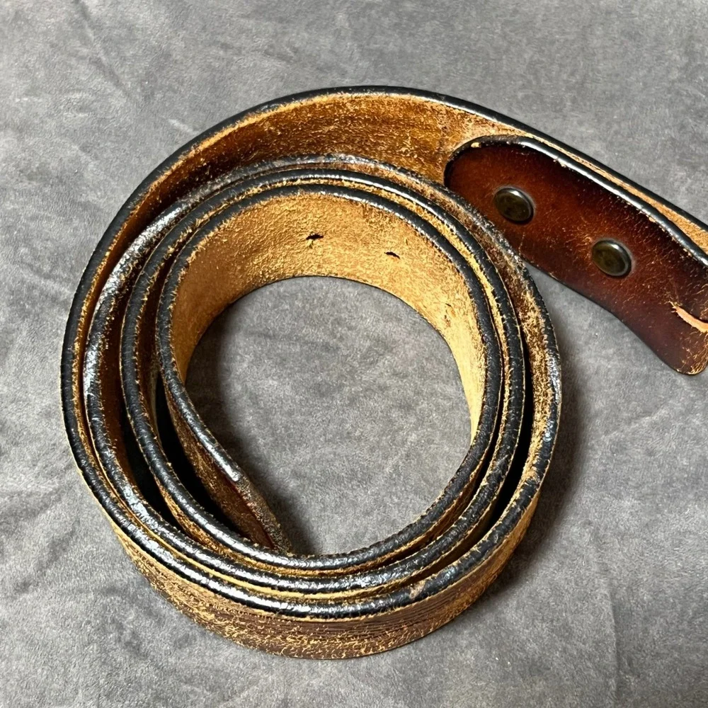 Vintage ADM Longhorn Brass Buckle Tooled Leather Belt 38 USA Eagle